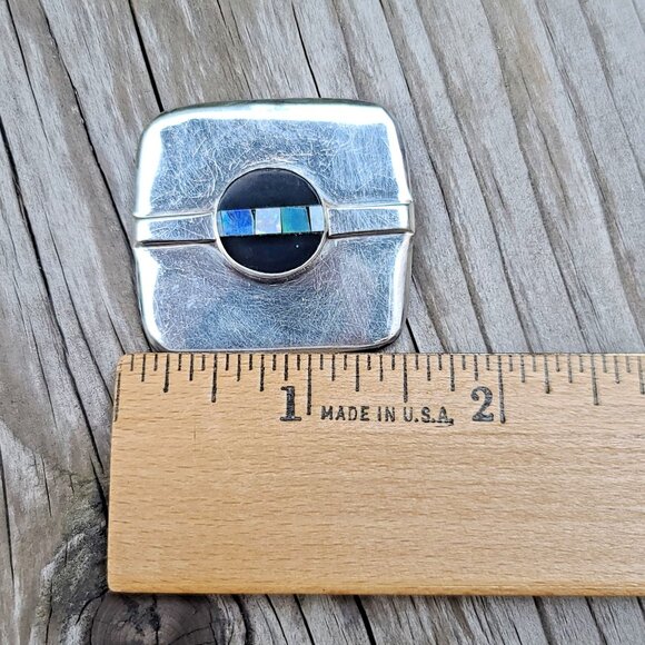 GFMW Great Falls Metal Works Sterling 925 Onyx Opal Inlay Modernist Brooch Pin - Picture 2 of 5